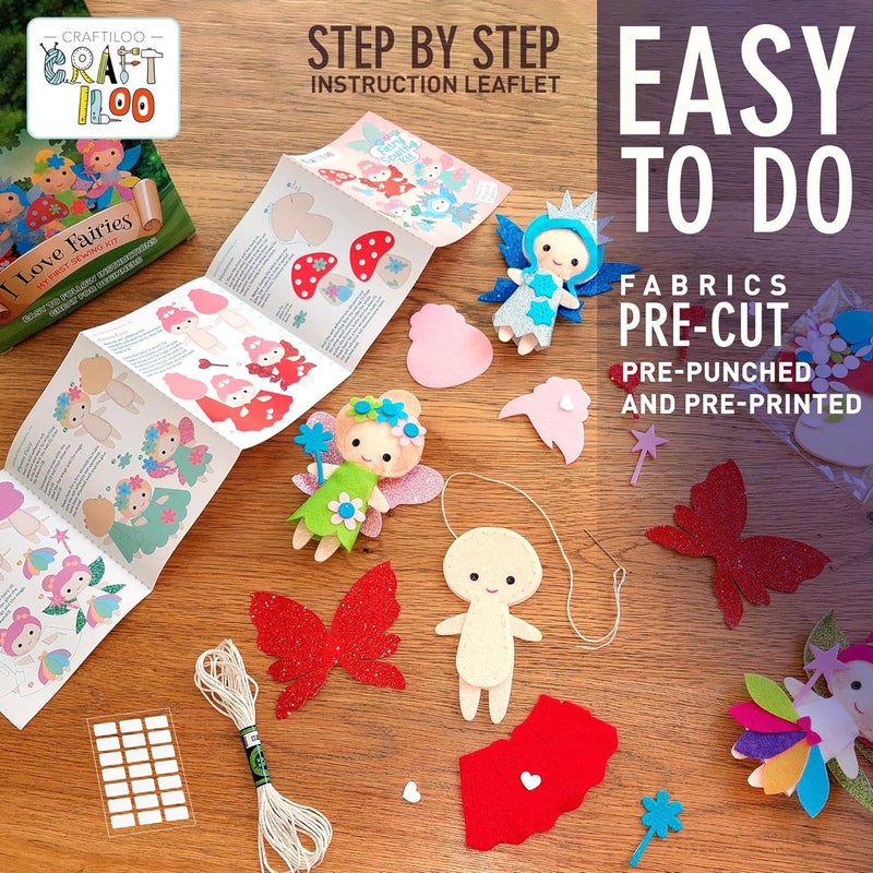 CRAFTILOO Fairy Sewing Kits for Little Girls 5 Easy Projects for Childrens Kid Crafts Make Your Own Felt Pillow Plush Craft Kit My First Sewing Kit Learn to Sew - Image 3